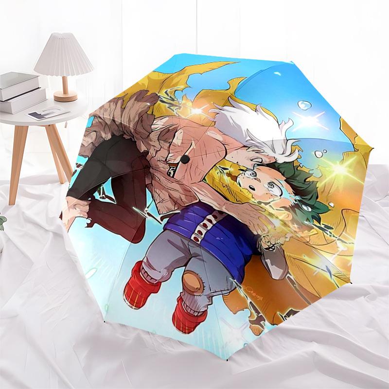 1pc My Hero Academia: Izuku Midoriya & Katsuki Bakugo Outdoor Umbrella - Automatic Opening/Closing, Portable 3-Fold Design with Iron Frame - Perfect G