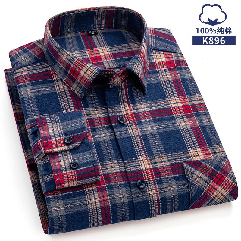Spring, Autumn and Winter Flannel Shirt Long Sleeve Cotton Fashion Plaid Casual Soft Standard Fit Men's Shirt 5XL 6XL