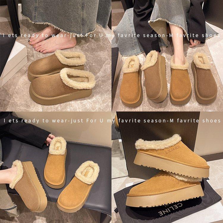 [Youshilai] Thick-bottomed Fluffy Half-slippers for Women's 2025 Winter New Outer Wear, Velvet To Keep Warm and Casual, One Pedal
