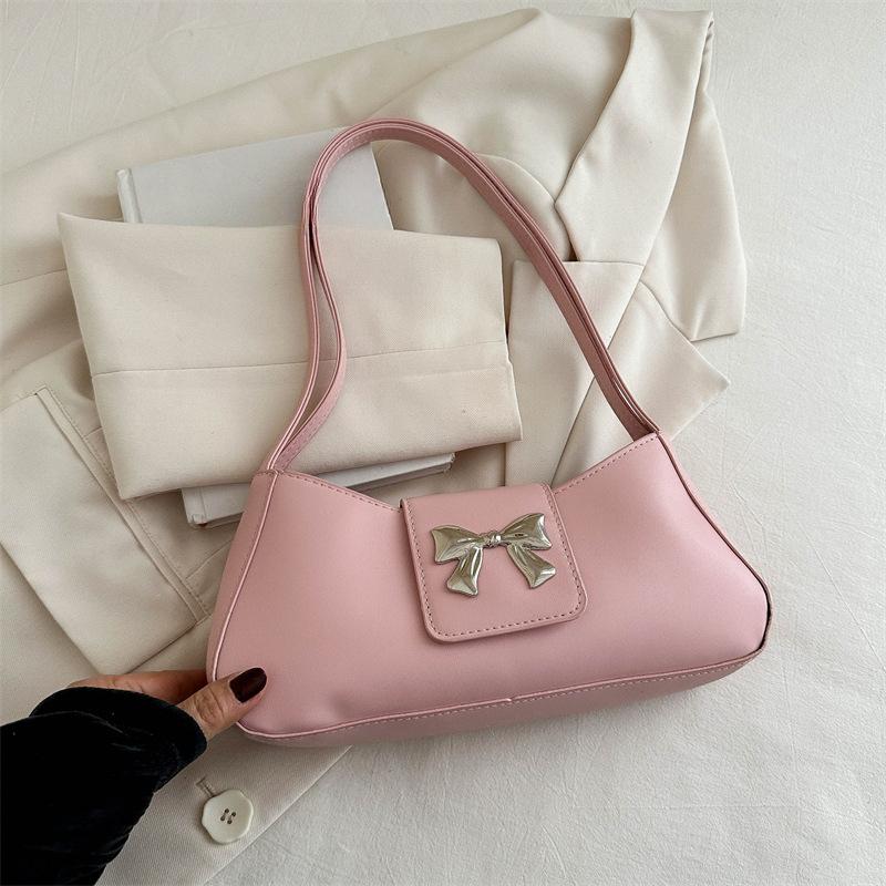 Bolsa de ombro com laço simples e moderno com textura suave para mulheres na primavera e no verão, nova bolsa de axila Crescent Bag