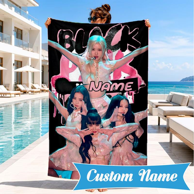 Custom Name Kpop BP Fantasy Beach Towel Microfiber Beach Towel, Lightweight and Quick-Dry, for Summer Travel, Swimming Pool Gift