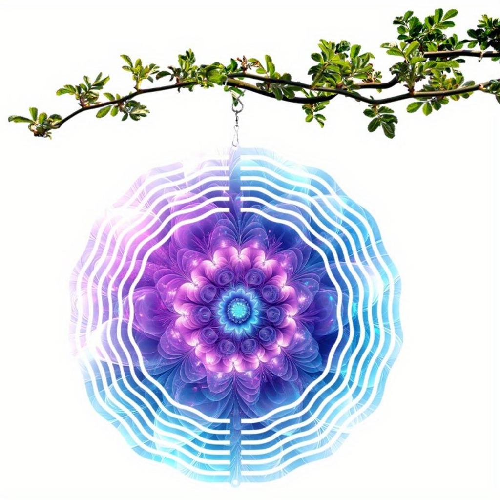 10 Inch Metal Wind Spinner with Flower Design 360 Rotating Hook for Outdoor Balcony Garden Lawn Decor Vibrant Purple Blue All Season Gift