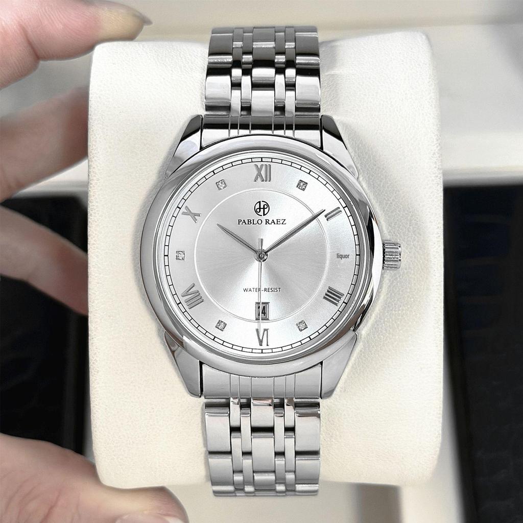 Herren-Quarz-Business-Uhr mit Kalender, Wasserdicht, Vielseitiger Freizeitstil, Stahlarmband