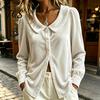 Long Sleeve Shirts Fall Winter Women Velvet Shirt, Regular Fit Button Down Daily Wear Top, Soft Solid Color Lapel Collar Blouse for Lady Autumn Shirt