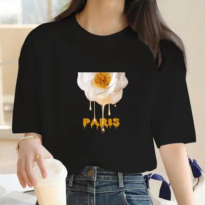 Creativity Luxury Brand Paris Flower Graphic Tshirt Female Summer Casual T-Shirts Women's Streetwear Short Sleeve Tee Shirt