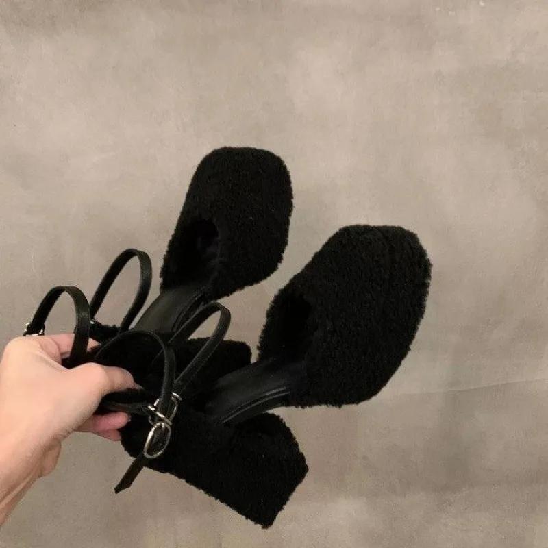 

Fashion Shoes for Women 2025 Fashion Buckle Women s Pumps Winter Round Toe Solid Sexy Dress Chunky Heels Shallow Plus Velvet Shoes 35