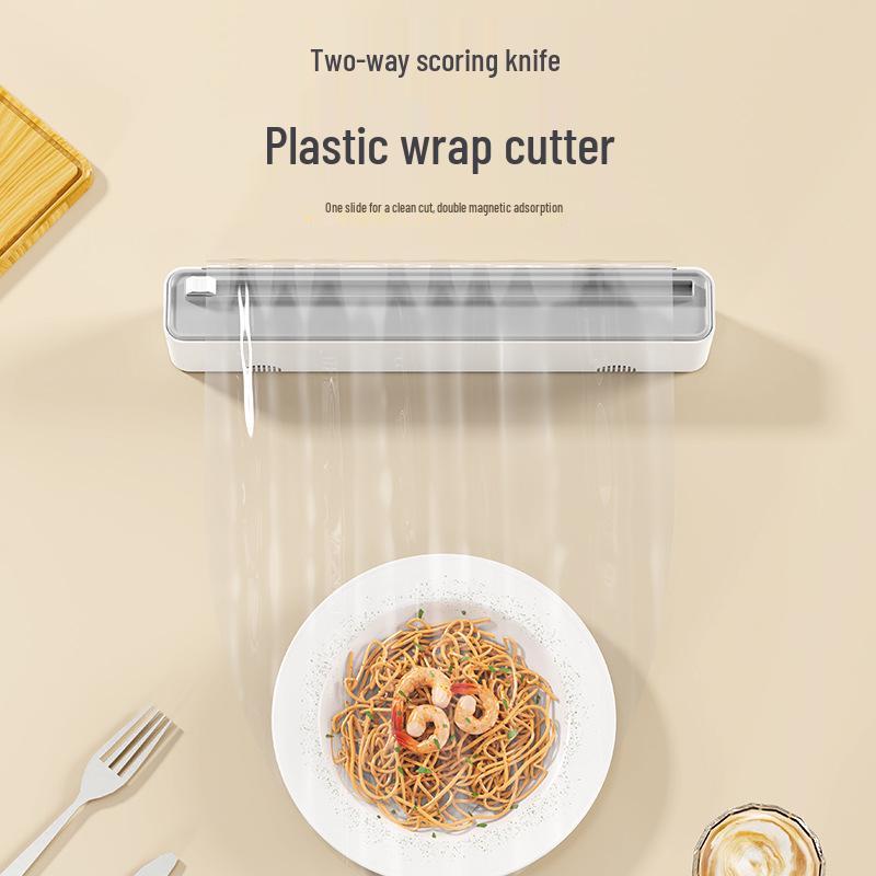 Magnetic Wall-Mounted Plastic Wrap & Foil Cutter with Two-Way Sliding Knife