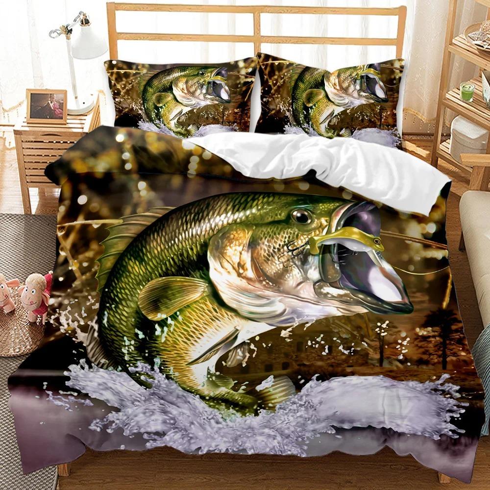 Sada povlaků na přikrývku Big Pike Fishing Lovecké povlečení Muškaření Povlak Queen King Celopolyesterový povlak na přikrývku Dospělí