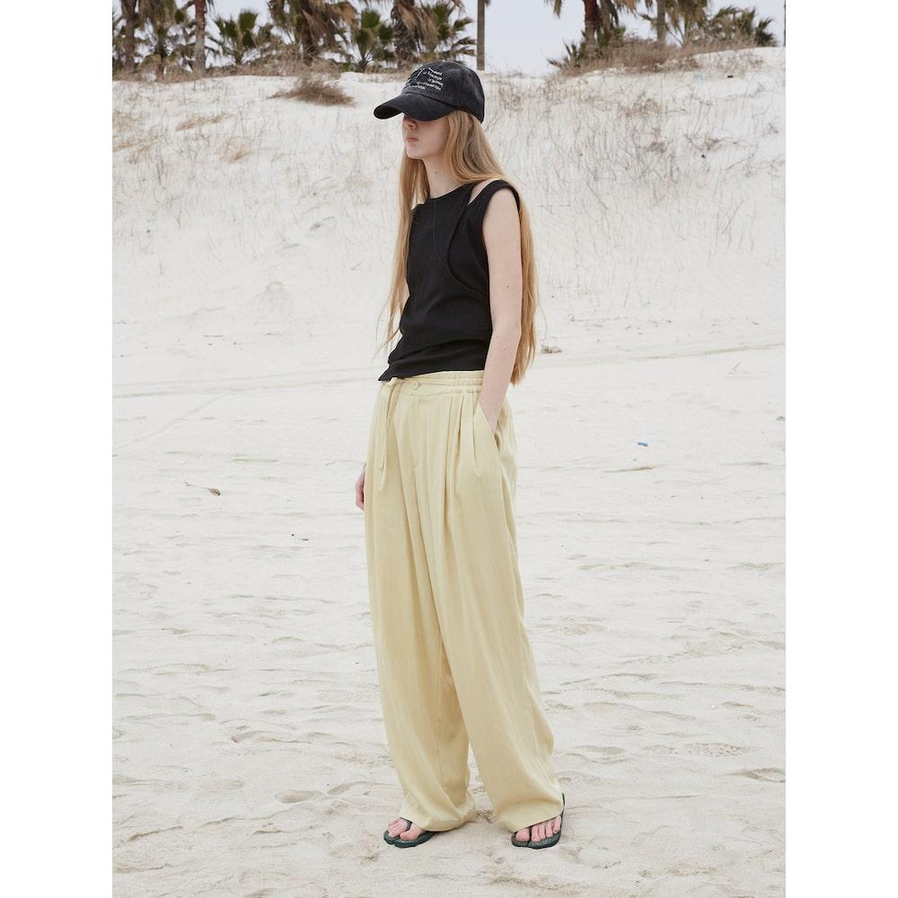 Saendeusaundeu (Unisex) Wide Elastic Waist Pants Beige