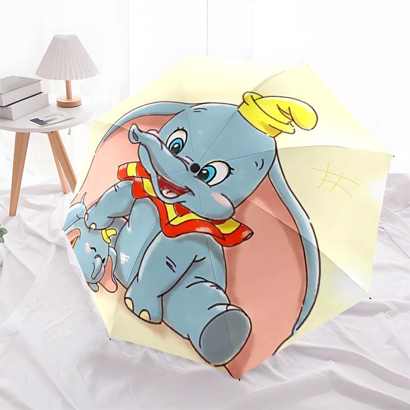 Dumbo, Elephant Themed Automatic Opening and Closing Umbrella, Brightly Colored 8-rib Portable Umbrella, Suitable for Men and Women, A Perfect Gift fo