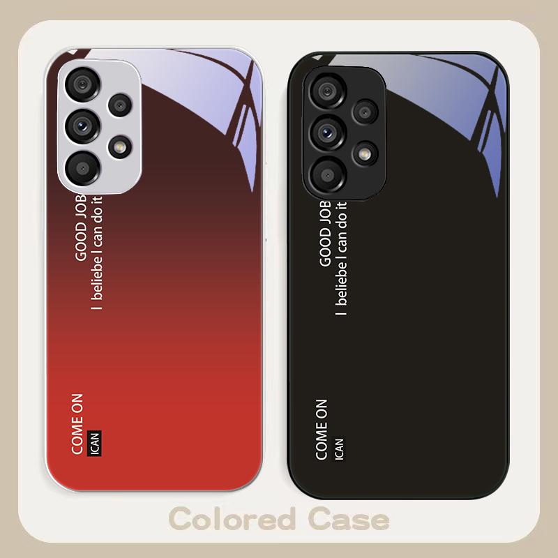Gradient solid color For Samsung Galaxy S23 U ltra 24 Plus S20 21 FE S25 Ultra A70 A72 73 51 52 53 Tempered Glass Phone Case