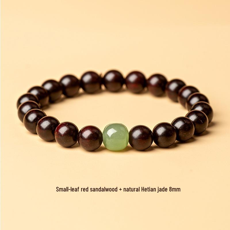 Unisex Sandalwood & Hetian Jade Bracelet with High-Density Wenge Wood & Golden Star Beads
