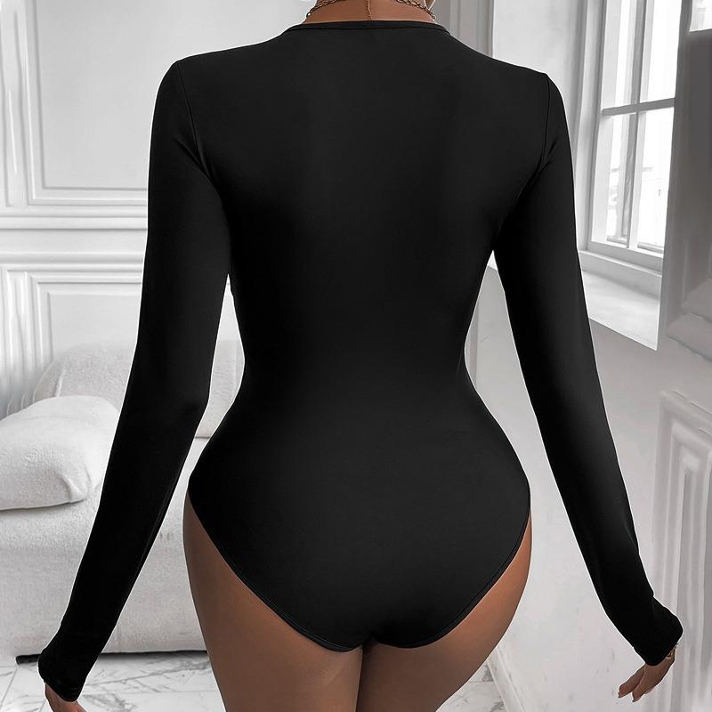 Women Round Neck Black Twisted Sexy Bodysuit Fashion Elegant New Long Sleeve Slim Fit Jumpsuits Rompers Women Black Casual Ladies Bodysuits 2406