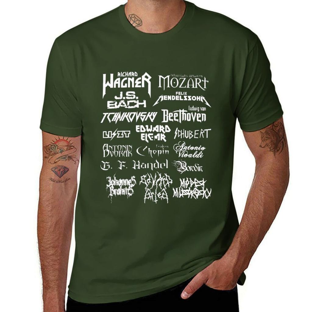 Koszulka z klasycznymi kompozytorami heavy metalową czcionką dla chłopców białe ubrania kawaii vintage koszulki męskie