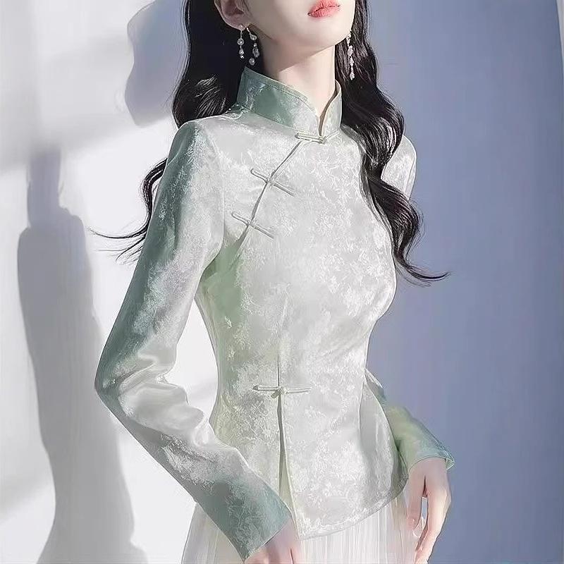 2025 Early Spring Purple Satin Women’s Cheongsam Top with Frog Buttons: Modern Chinese High-End Style