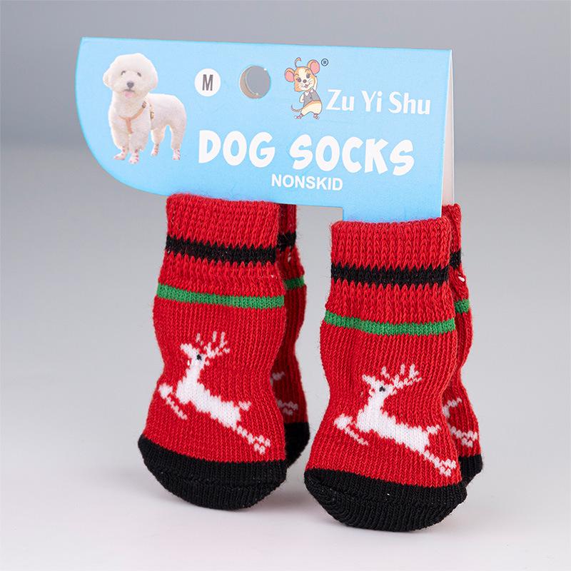 Julstrumpor och skor för husdjur: Halkfria julstrumpor med jultomte-, ren- och snögubbedesign för små hundar