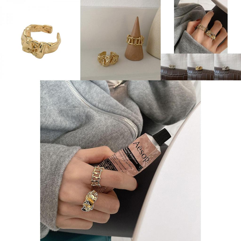 Elegant Korean Style Wrinkled Open Finger Ring For Women In Unique Geometric Design
