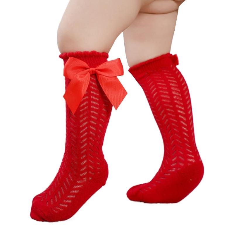 

Носки до колена в стиле принцессы для маленьких девочек, сетчатые носки с ажурным узором, удобные хлопковые носки для младенцев и малышей S красный