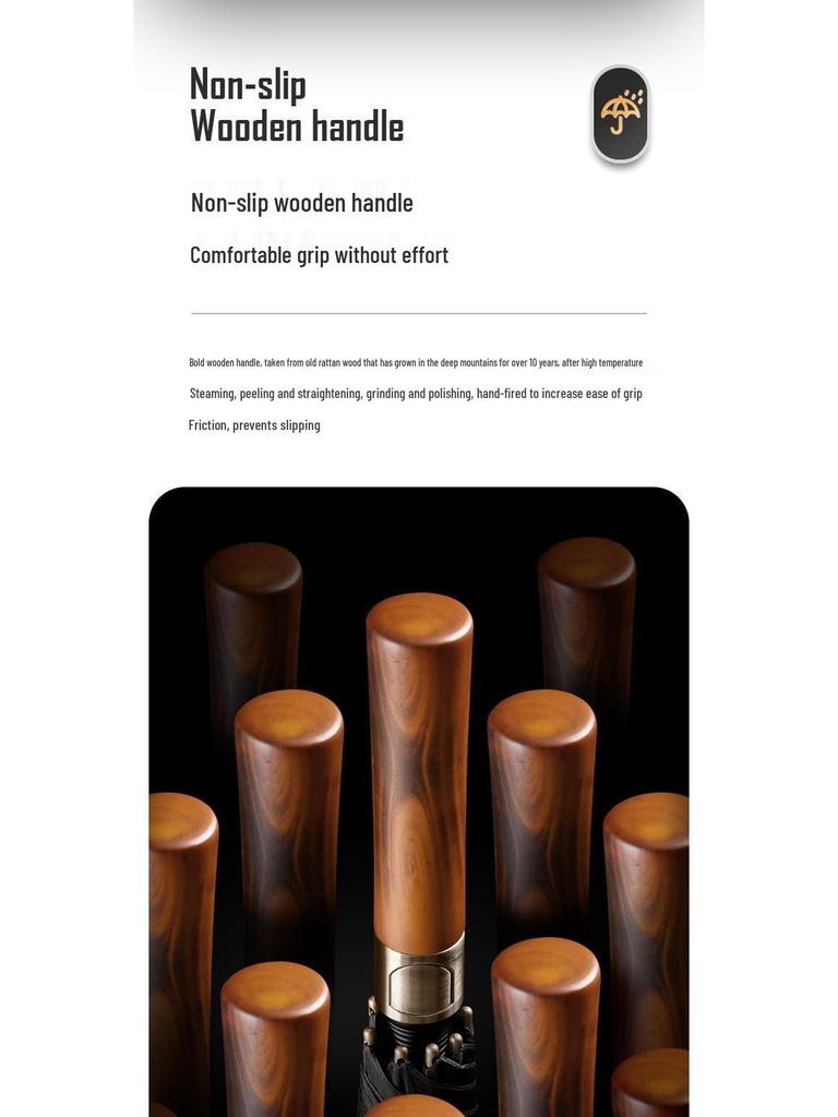 Automatic Wooden Handle Golf Umbrella: Long Handle, Double Person, Sun & Rain Protection, Men's Business Gift, Customizable Advertising.