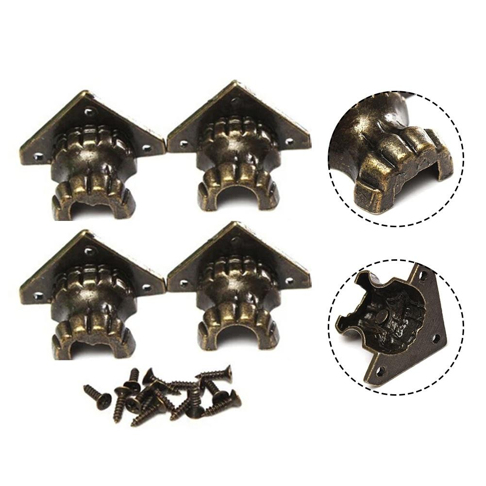 PCS Antique Wooden Box Cabinet Alloy Corner Protector Four Sided Foot Support