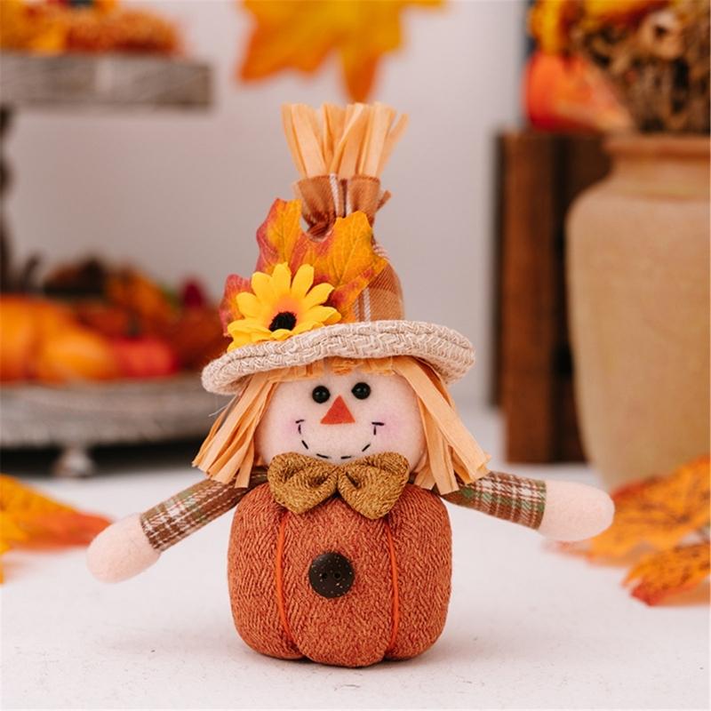 Thanksgiving Harvest Autumn Flower and Leaf Scarecrow Plush Dolls Keychains Charm Hanging Ornament Festivals Decors