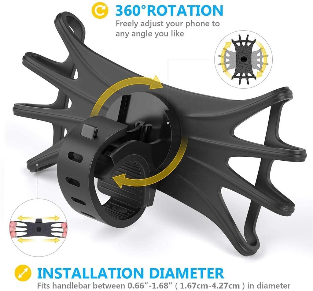 Bike Phone Mount, Universal Bike Cell Phone Holder, 360° Rotatable