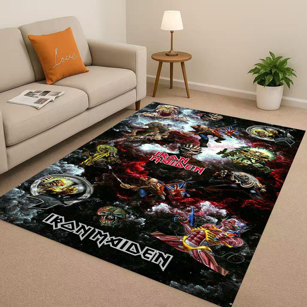 3D I Iron M Maidens Music Sign Living Room Non Slip Area Rug Soft Carpet for Bedroom Playroom Sofa,Easy Clean Home Decor Doormat