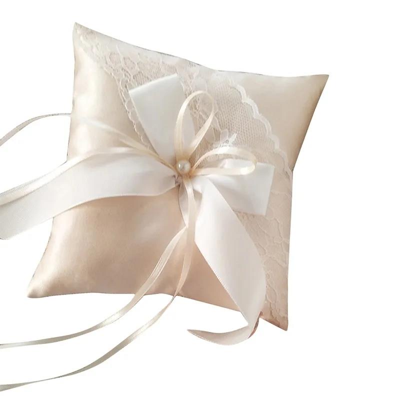 

Модная европейская романтическая свадебная подушка для колец 15x15 см с двойным сердцем, белая ручная работа, декоративная подушка из ленты для церемонии