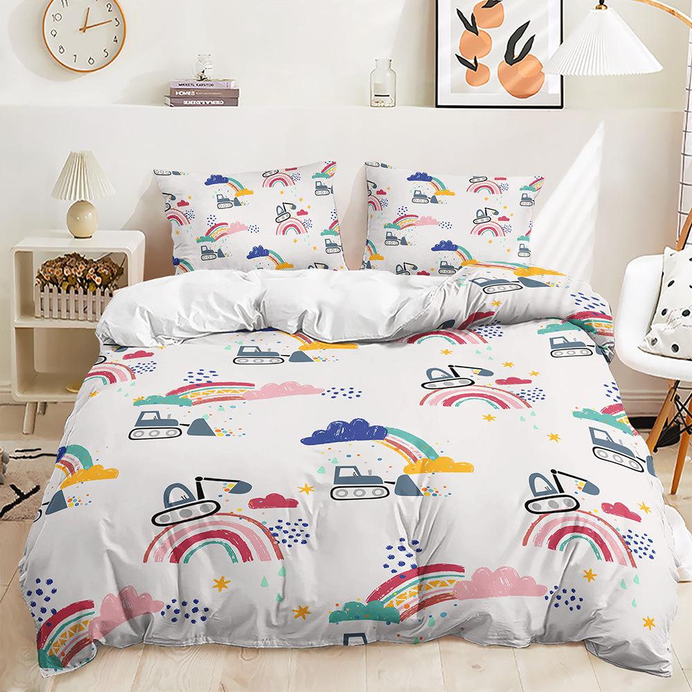 Bed Three-Piece Animal Cartoon Illustration Children'S Room Kit Quilt Cover Two-Piece Bedroom
