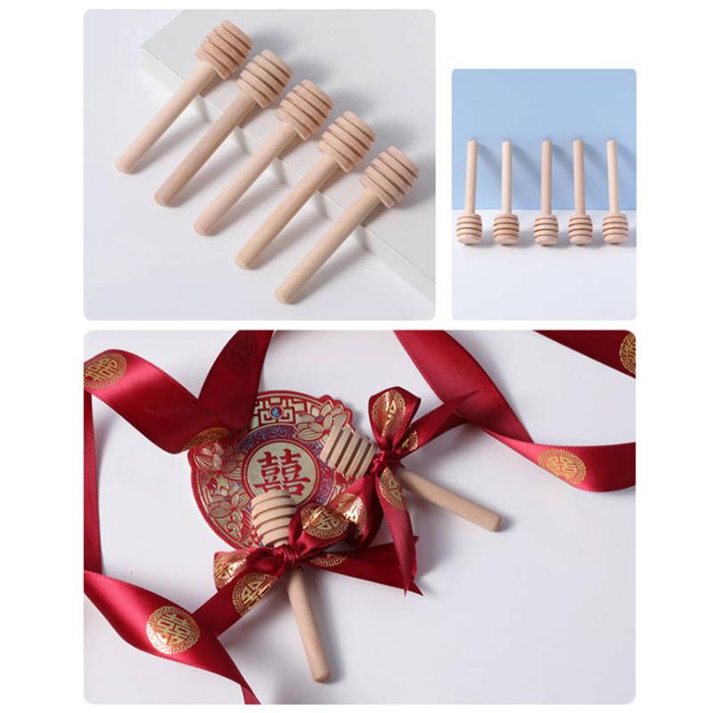 20Pcs Durable Long Stick Honey Stir High Quality Bar Mixing Handle Jar Spoon Practical Wood Dipper Honey Kitchen Accessories