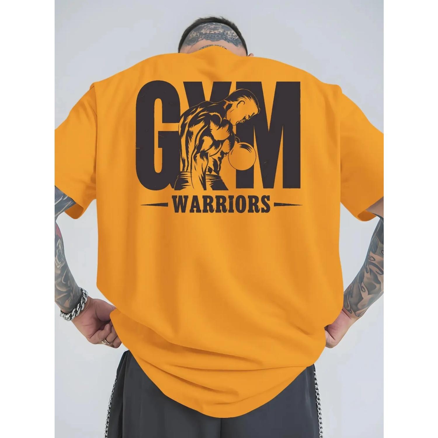 

Gym Warriors Мужская хлопковая футболка Повседневная уличная одежда Оранжевая Фитнес Мышечный крой Модный стиль S чёрный