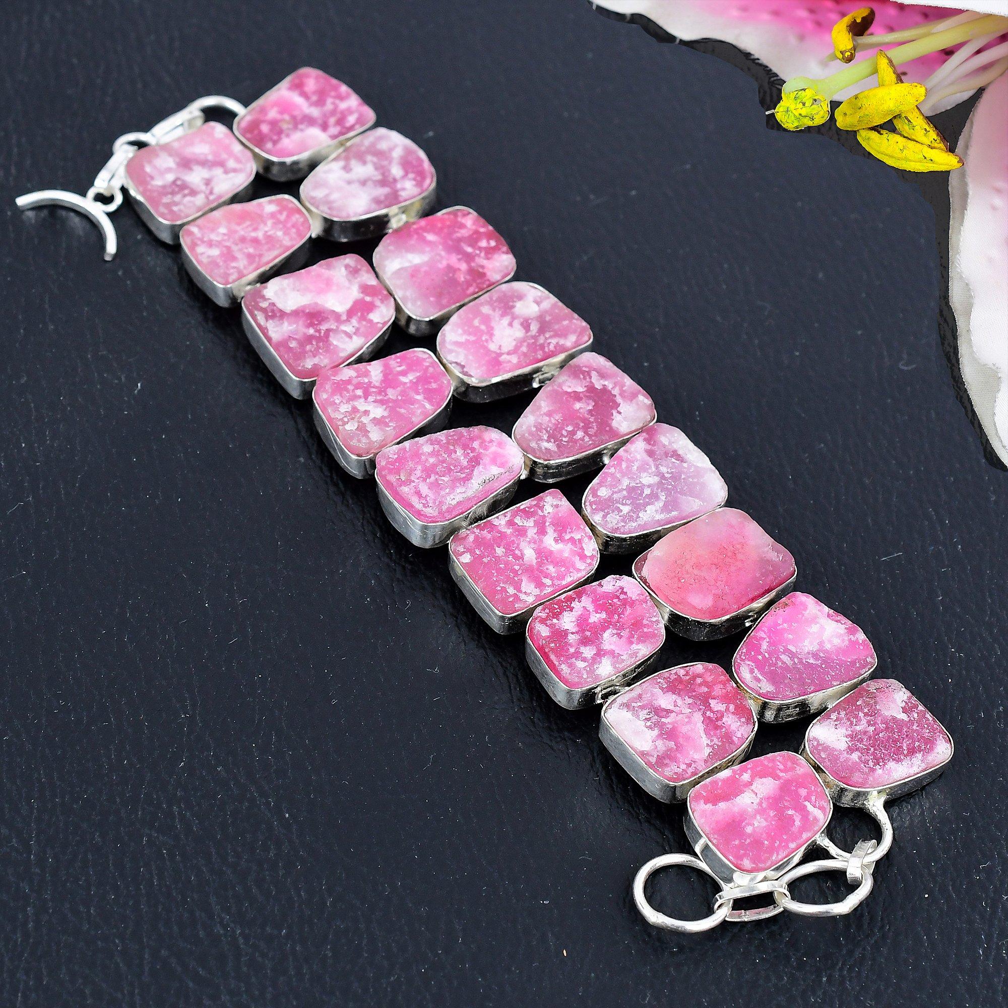 

Pink Hememorphite Druzy Gemstone Handmade 925 Sterling Silver Bracelet 7-8 KG-1803