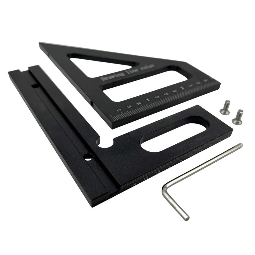 Inch 45 and 90 Degree Aluminum Miter Triangle Ruler - Precision 3D Multi Angle Layout Measuring Tool for Engineer Carpenter