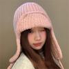 Solid color lace-up knitted hat female face small autumn and winter versatile ear protection student warm wool hat