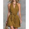 Sommer Neues Sexy Ausschnitt V-Ausschnitt Damen Figurbetontes Kleid mit Modischer Taille Kordelzug Einfarbige Lässige Urlaubsbekleidung Damen