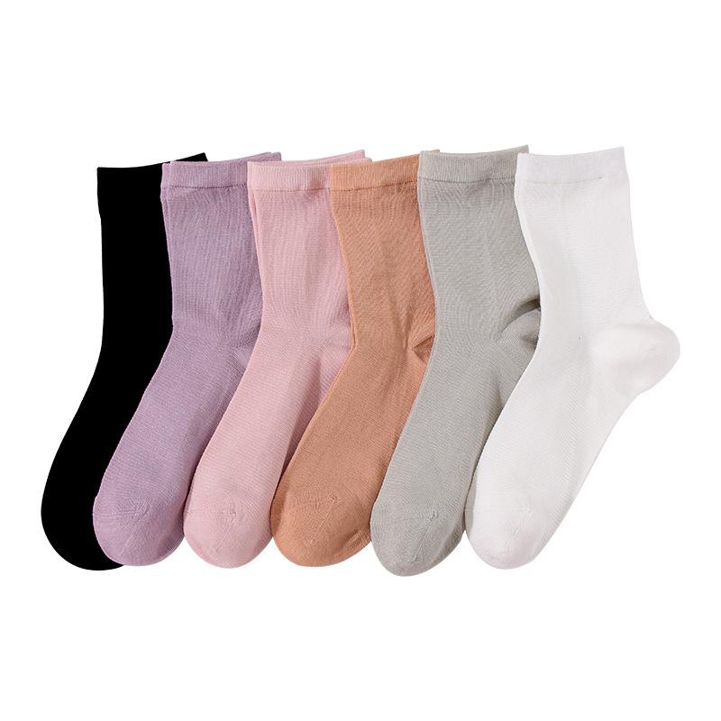 5 Pairs of Female Autumn Silk Deodorizing and Sweat Absorbing Long Tube Cotton Socks