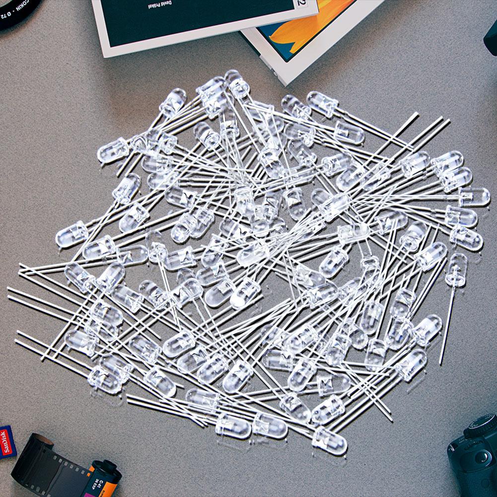 100Pcs 5mm LED Light Lamp Through Hole 15000MCD Emitting Diodes Ultra-Bright Electronic Components Lighting Kit