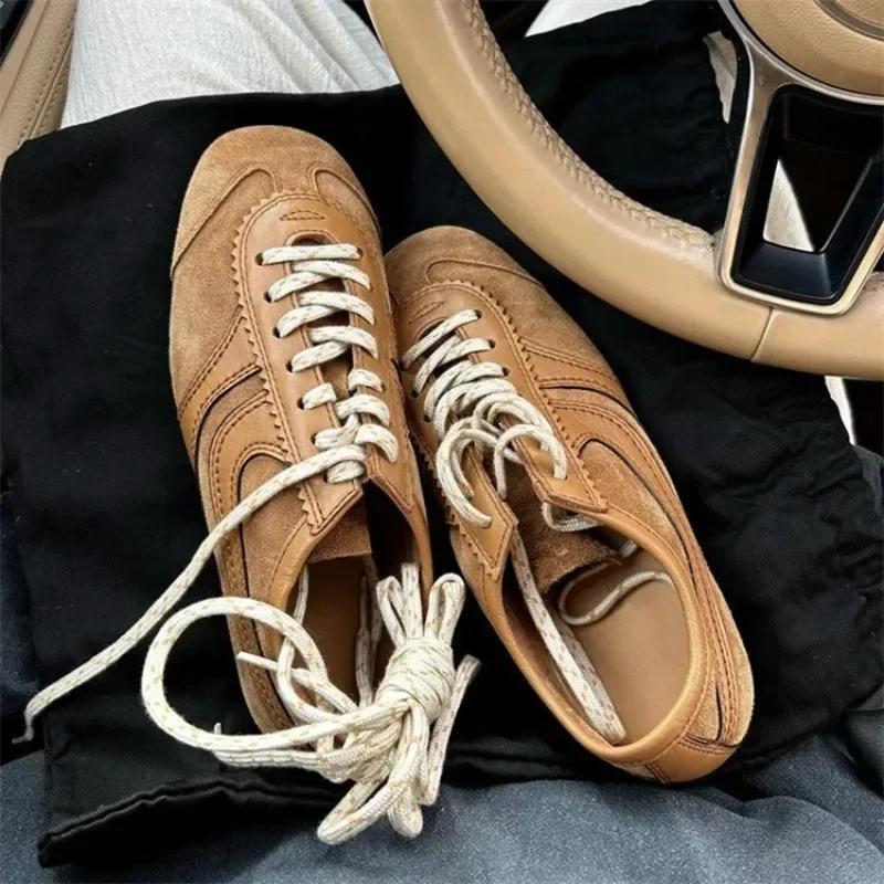 Fashion Comfortable European genuine leather high niche retro German training shoes women summer breathable flat sole sports board shoes