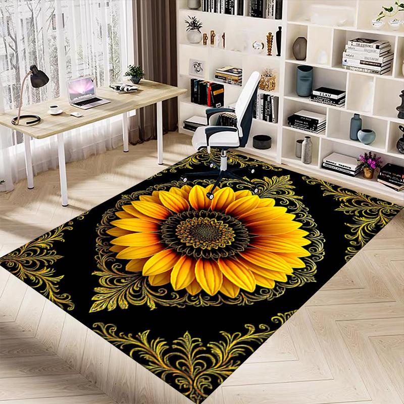 1PC Sunflower Ornament Non-Slip Floor Carpet Compatible for Office&Living Room&Bedroom&Dining Room - Flat-Weave Machine-O338