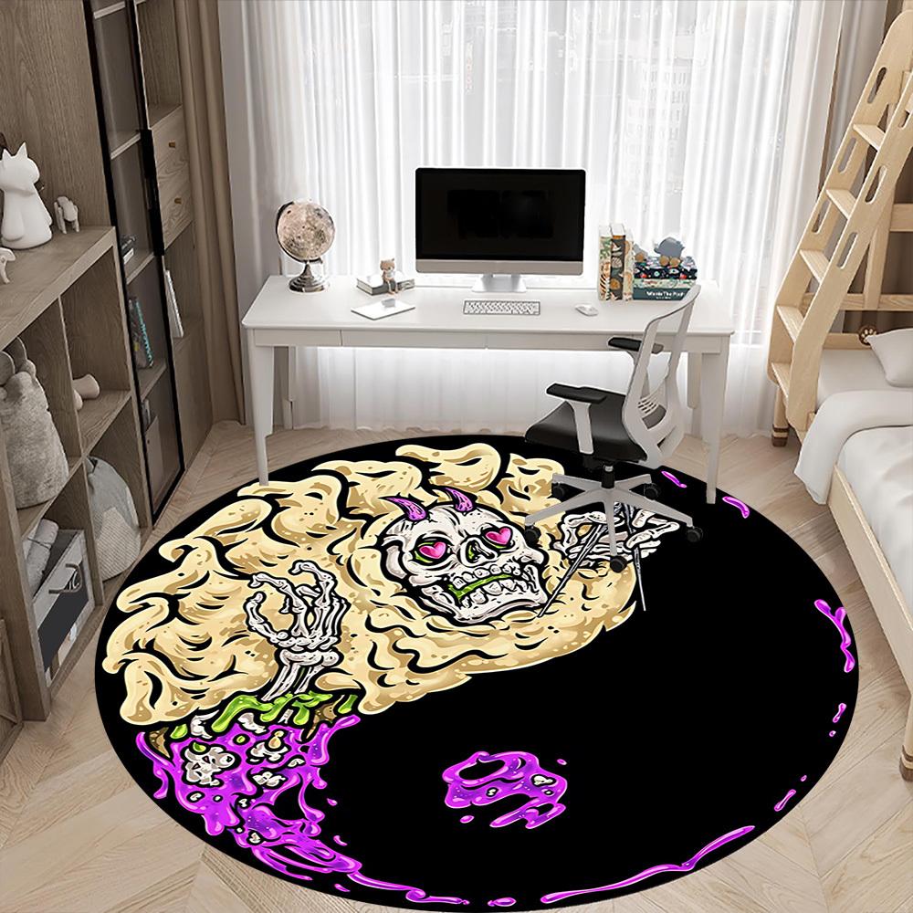 1pc Skull Yin Yang Chair Carpet for Office, Round Non Slip Durable Large Size Office Carpet, Suitable for Office