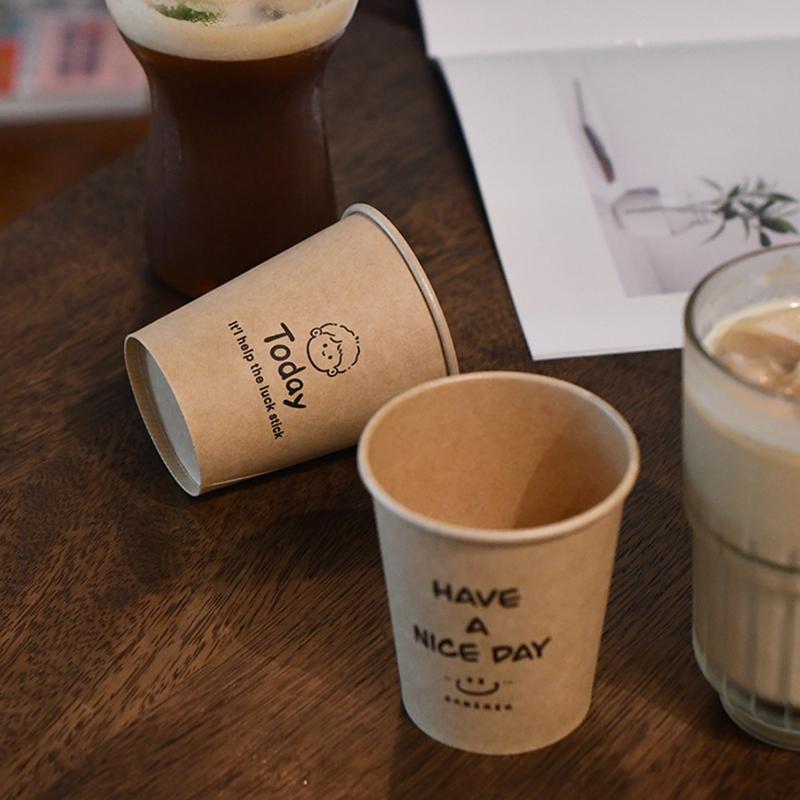 50pcs Anti-scalding Home Office Supplies Coffee Cups Simple Disposable Paper Cup Milk Cup Kraft Paper Cups 4 Mixed Types 250ml/9oz