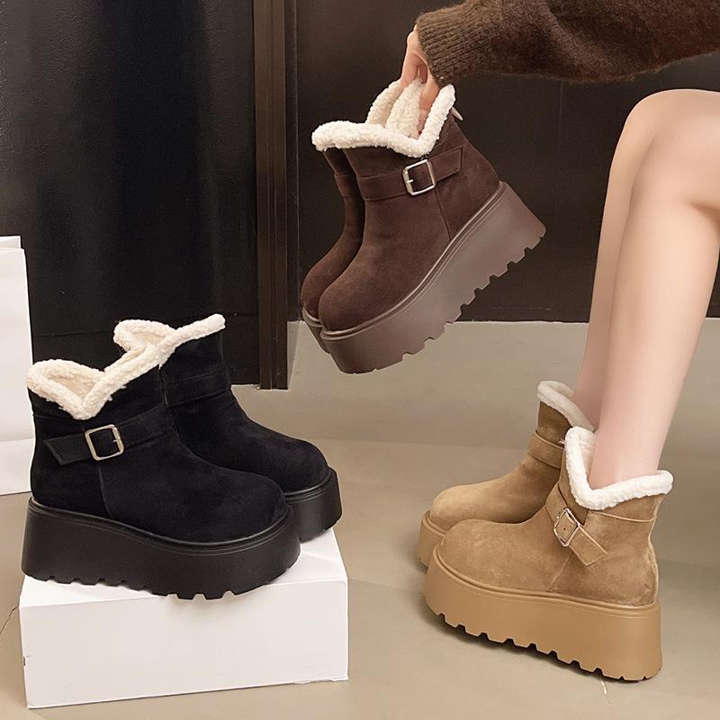 Women's retro thick sole winter lightweight warm fur one plush snow boots non-slip wear casual sports cotton boots
