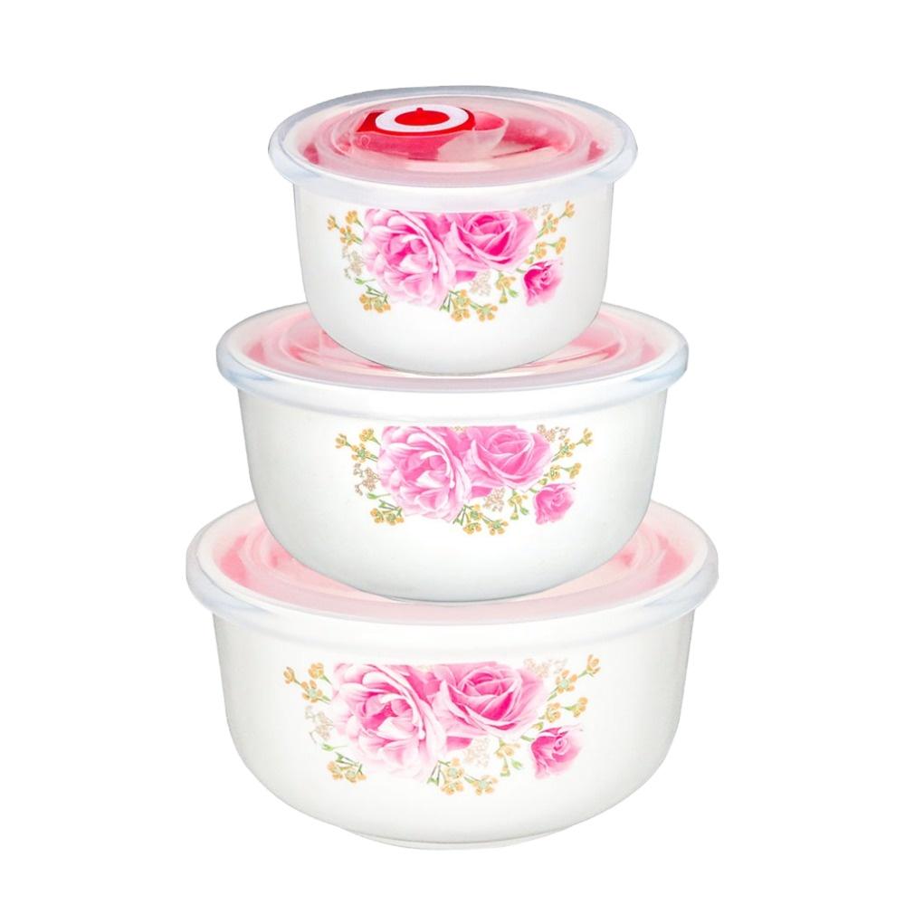 3pcs Bone China Dinner Set, Ceramic Bowl With Lid белый