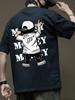 Cotton short sleeved T-shirt for men 2025 trend loose American print casual versatile couple's top cartoon bear pattern casual T