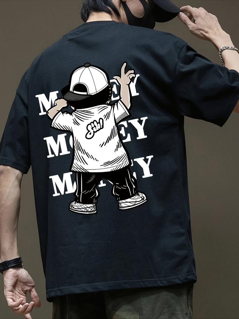 Cotton short sleeved T-shirt for men 2025 trend loose American print casual versatile couple's top cartoon bear pattern casual T
