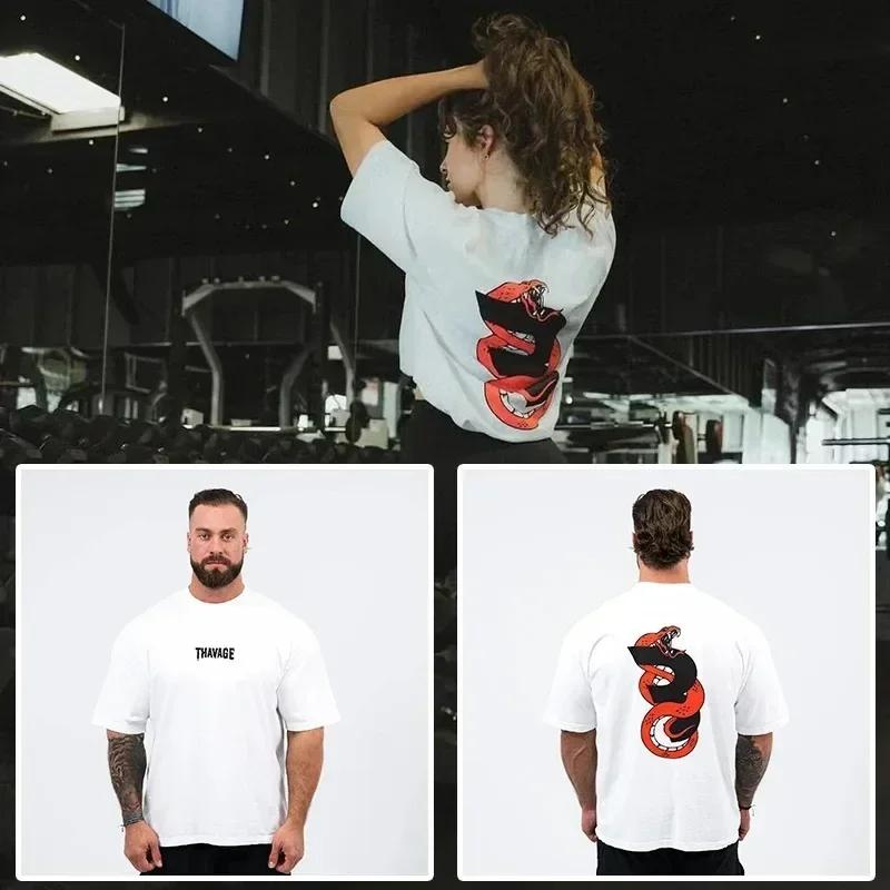 Tričko CBUM Gym Fitness Tričko Volné Oversized Bavlna Muži Krátké rukávy Sportovní trička Letní trénink Cvičení Jogging Ženy Topy