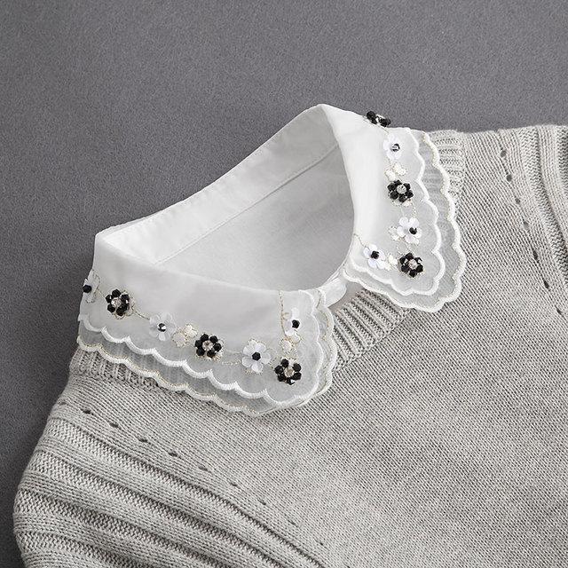 Fashion  Front Tie White Fake Collar for Women Stand Detachable Collar Fake Girls Vintage Lace Ladies False Blouse Collar