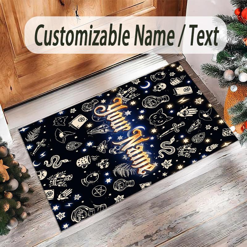 Witchcraft Theme Crystal Velvet Rug Personalized Custom Name Text Soft Floor Mat Home Decor