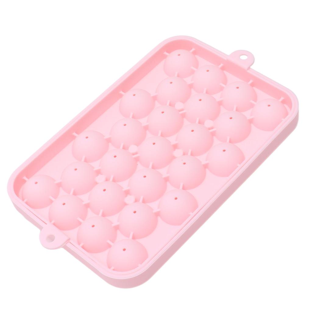 25 Fächer Eiswürfelform Einfach zu lösen Silikon Eisball Maker Form Mini Runde Eiskugelform mit Deckel Rosa