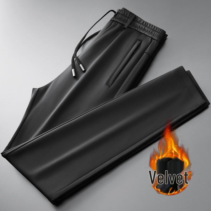 Men's Autumn Fleece-Lined Straight-Leg Elastic Sweatpants - Plus Size Casual Sports Pants